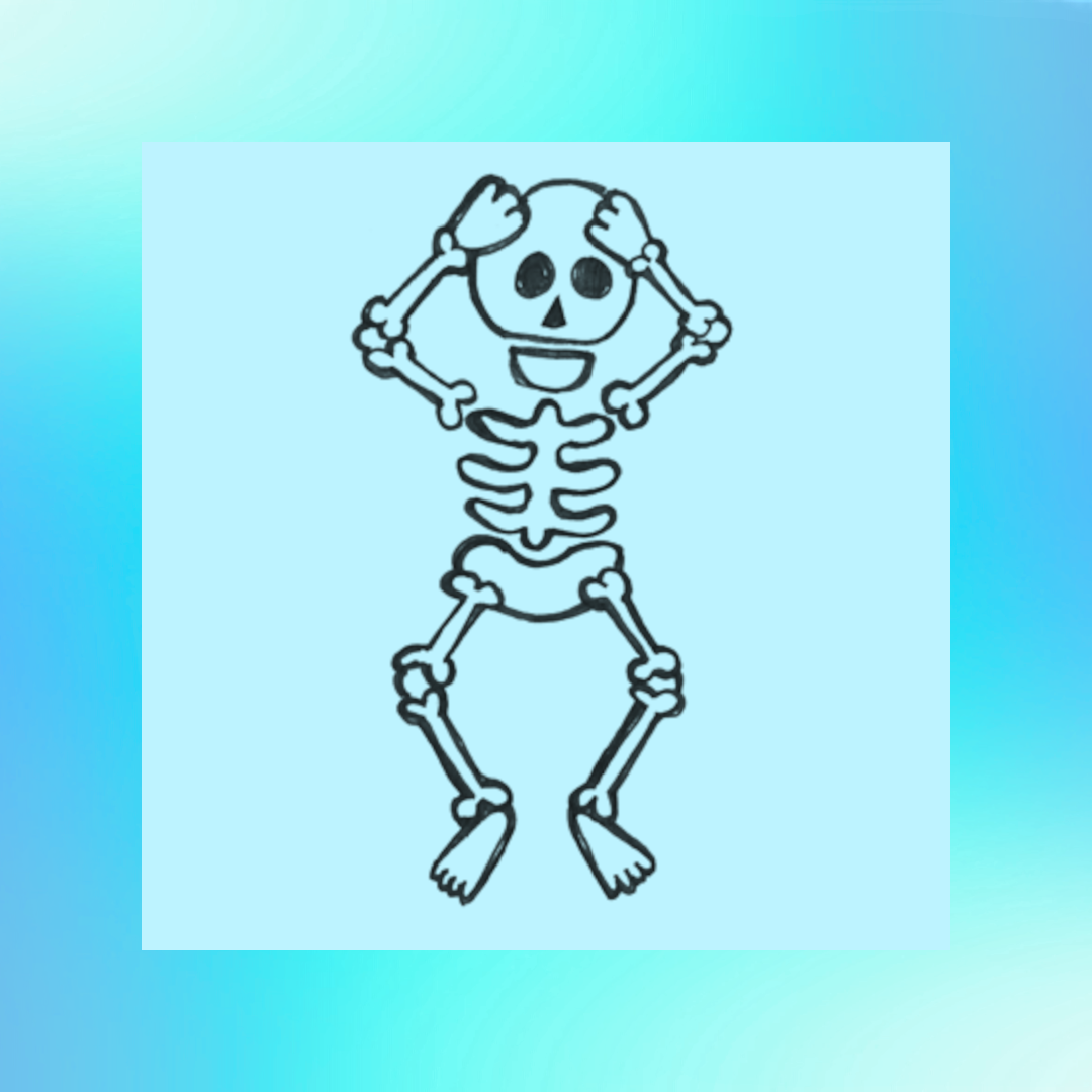 black cute skeleton on light blue background