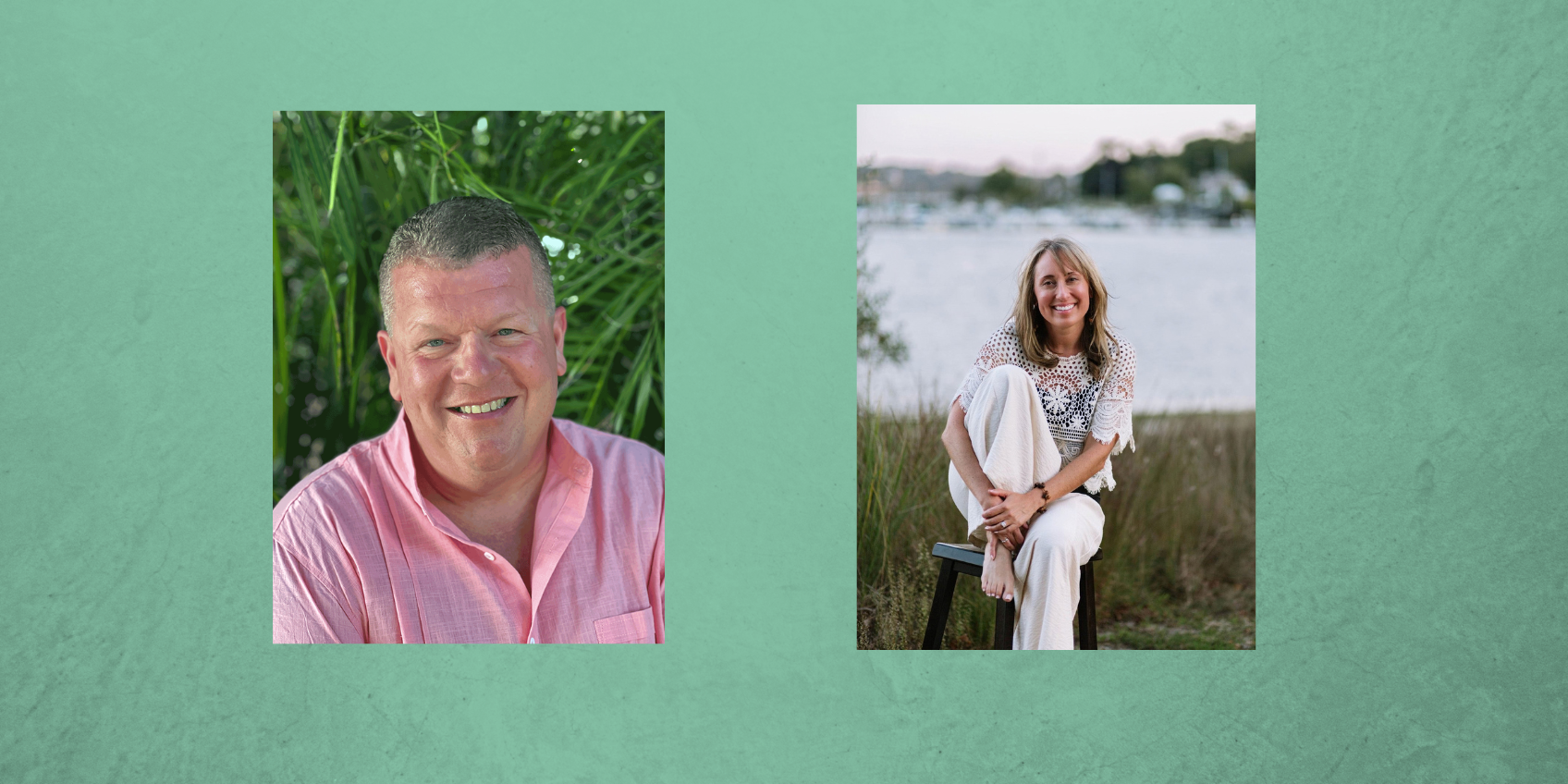 Head Shots of Steve Manchester and Heidi Chiavaroli on a light green background