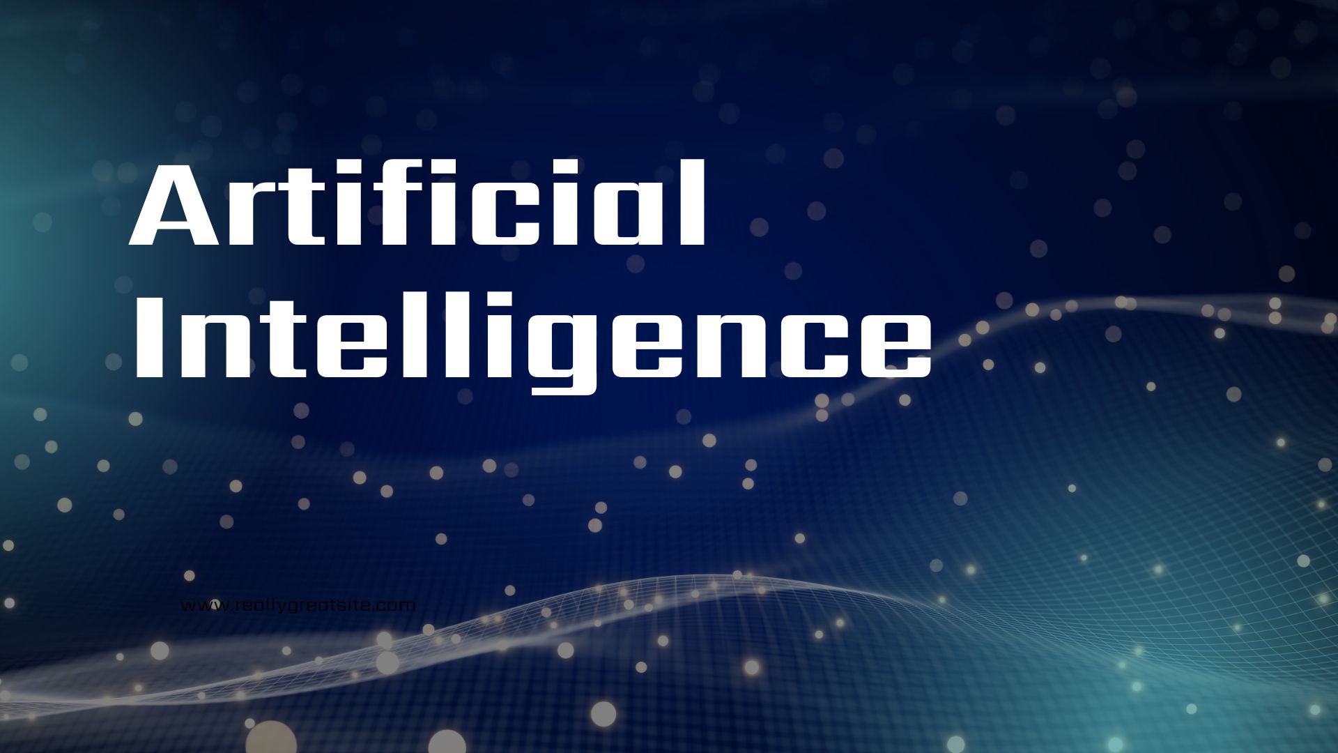 Words Artificial Intelligence on a dark background with light circuitry