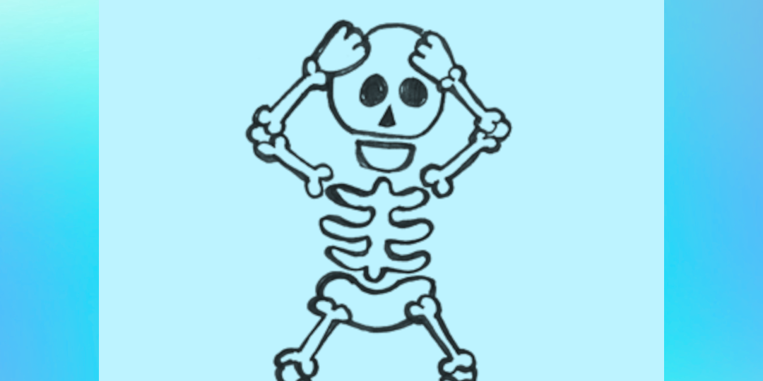 black cute skeleton on light blue background