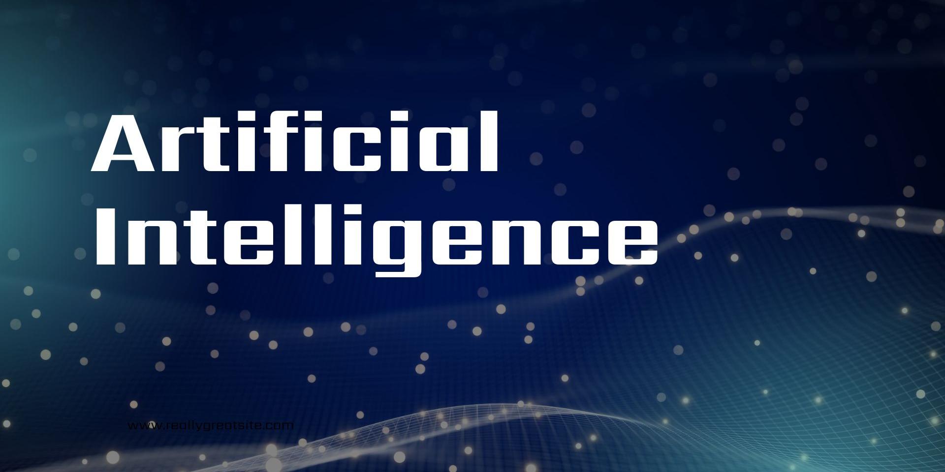 Words Artificial Intelligence on a dark background with light circuitry