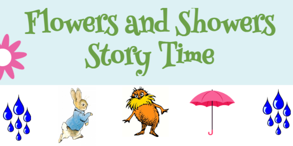 picture of peter rabbit, the lorax, and umbrella and raindrops